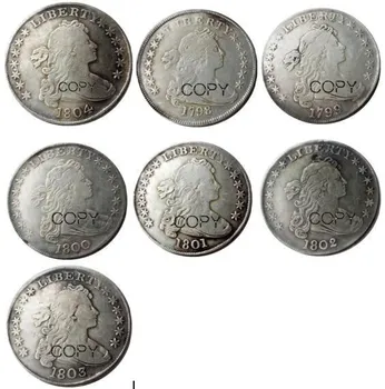 Estados unidos de Monedas de Un conjunto de (1798-1804) 7pcs Drapeado en el Busto de Bronce con baño de Plata de la Carta de Borde de Dólares Copia de la Moneda