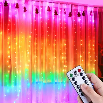 3M LED de Navidad de Hadas Cadena de Luces de arco iris de la Cortina de Luces Control Remoto USB de Año Nuevo de la Guirnalda de la Cortina de la Lámpara de la Decoración navideña