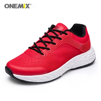 ONEMIX Calzado Casual Hombres Zapatos Mujer Zapatillas de deporte Cómodas Trotar al aire libre Zapatos para Caminar Rojo Zapatos de Moda