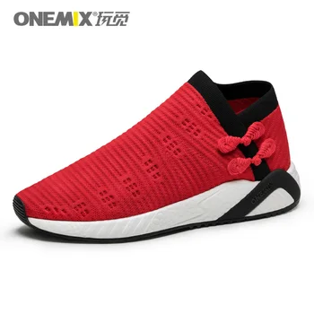 ONEMIX Calzado Casual Hombres Zapatos Mujer Zapatillas de deporte Cómodas Trotar al aire libre Zapatos para Caminar Rojo Zapatos de Moda