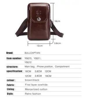 Xiaomi BULLCAPTAIN Crazy horse de cuero de la Cintura Masculina Paquetes de Teléfono de la Bolsa de las Bolsas de los Hombres de pecho Pequeño paquete de la Correa de Hombro