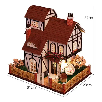 Muebles de Casa de muñecas de Bricolaje en Miniatura Cubierta de Polvo 3D de Madera Miniaturas de casa de Muñecas Ciudad de las Flores Grandes Juguetes para Cumpleaños de niña de Regalos