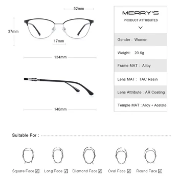 MERRYS de DISEÑO de las Mujeres de la Moda de Gafas Ojo de Gato Marco Retro de Gafas de Miopía Prescripción Óptica Gafas S2117
