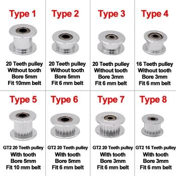 10PCS la Polea GT2 de Temporización de la Polea de 16 dientes de 20 Dientes con 3mm o 5mm de Diámetro con Rodamientos para la Impresora 3D de las Piezas de la Correa de distribución de 6mm, 10mm