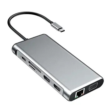 12 En 1 USB Tipo C CONCENTRADOR de Doble HDMI, Ethernet, USB 3.0, conector de Audio Multipuerto de 4 puertos USB Adaptador de eje para el MacBook
