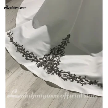 Lakshmigown Negro Apliques Musulmán Una Línea De Vestido De Novia Con Mangas Largas, Brillante Mancha Vestido De La Novia El Tribunal Tren Vestido De Novia