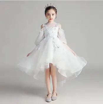 La Princesa De Las Niñas Vestido De Novia Blanco De Encaje De Los Niños Vestido De Cumpleaños Trajes De Bebé Niños, Concurso De Vestidos De Primera Comunión Largas Vestimentas De Color
