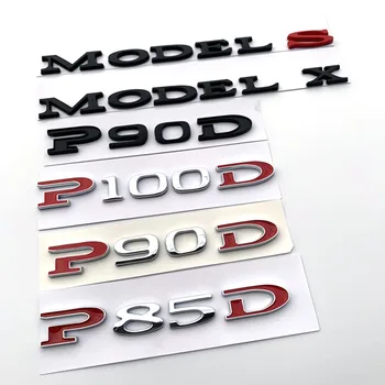 1set ABS negro Rojo Desplazamiento de Coches Emblema etiqueta Engomada de la P85D P90D P100D Accesorios para el Tesla Modelo S Modelo X Modelo 3