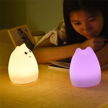LED Recargable USB de Gato Lindo de Noche de Luz Colorida del Silicón Suave de la Respiración de dibujos animados de Bebé Vivero de la Lámpara para Niños Regalo