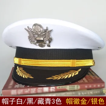 Blanco Capitán Gorro de Marinero Hombres del Ejército de Equipo Militar Accesorios Águila Insignia para la Etapa de Ala Ancha Sombrero de Cosplay de la US Navy Marine Tapas