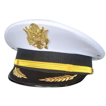 Blanco Capitán Gorro de Marinero Hombres del Ejército de Equipo Militar Accesorios Águila Insignia para la Etapa de Ala Ancha Sombrero de Cosplay de la US Navy Marine Tapas