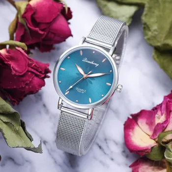 La mujer relojes de Pulsera de Lujo de Plata Populares de la Esfera Rosa Flores de Metal de las Señoras de la Pulsera de Reloj de Cuarzo de Moda Reloj de Pulsera de 2019 parte Superior Fi
