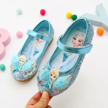 Congelados Elsa la Princesa de los Niños, Sandalias de Cuero para Niñas se inclinan Casual Zapatos de Glitter Niños Zapatos Planos Elsa Sandalias Nudo Mariposa