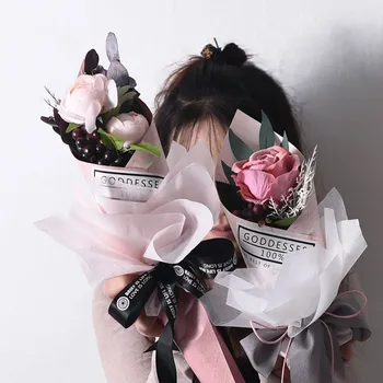 10pcs Rose Sola Flor Bolsa de Ramo de flores de Papel de Envoltura de Plástico de Opp Bolso Floral Materiales de Embalaje Accesorios