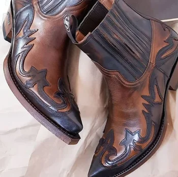 2020 Hombres de Moda de Cuero de la Pu Botas de Vaquero Med Talón Botas Casual de Alta Calidad Botas de Mens Zapatillas Hombre D353