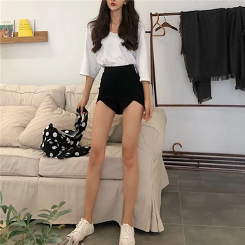 2019 Nueva Mujeres Sexy Slim Cintura Alta Pantalones Vaqueros Del Dril De Algodón Toque Corto Caliente Cortos Apretado Un Botón Lateral Pantalones Cortos De La Mujer
