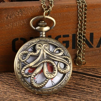 3 Tipos de Retro Pulpo Hueco de la Cubierta de Cuarzo Pocket Watch Bronce Colgante de Collar hecho a Mano de Reloj tienda de regalos Regalos para Hombres, Mujeres reloj