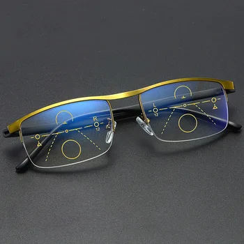 De La Vendimia De Oro De La Mitad De Rim Multifocal Progresiva Gafas De Lectura Anti Luz Azul Multifunción Presbicia Gafas Lupa De La Ceja