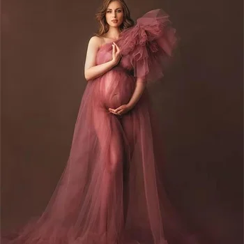 Un Hombro Vestido De Maternidad Vestido De La Sesión De Fotos De La Utilería De La Maternidad De La Fotografía De Tul Vestido De Traje De Novia Vestido De Albornoz