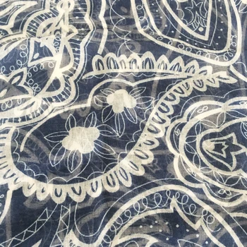 2019 Nueva Moda Ligero Azul Delgada de Anacardo Flores de Impresión del Poliéster de la Bufanda de Gran Chal de Deformación Bufandas Para las Mujeres 180*90 cm