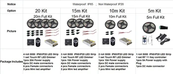 20M de Dimmable led de la tira Kit 5630 Impermeable blanco Cálido + RF dimmer Táctil + fuente de Alimentación + Amplificador de envío Gratis