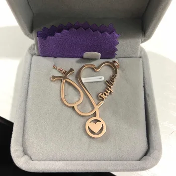 Nombre personalizado Médicos Estetoscopio Collar de Acero Inoxidable de la Moda de Corazón ECG Collar de Enfermería de la Joyería de regalo de la Amistad