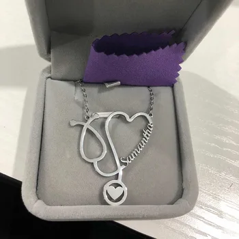 Nombre personalizado Médicos Estetoscopio Collar de Acero Inoxidable de la Moda de Corazón ECG Collar de Enfermería de la Joyería de regalo de la Amistad