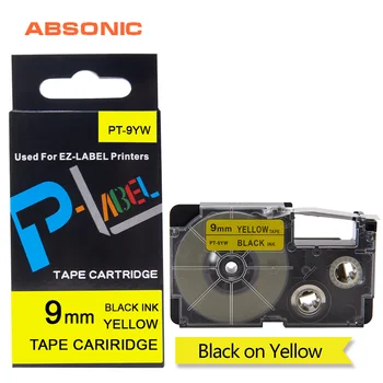 Absonic 30PCS XR-9YW Cartucho de Cinta para Casio Lable XR 9YW XR9YW 9mm Negro sobre Amarillo Compatible para EZ Impresoras Cintas Laminadas