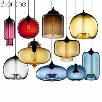 Modernas vidrieras Colgante Luces de colores Colgando de la Lámpara Loft Hanglamp para el Comedor de la Cocina en Casa Accesorios de Decoración Industrial