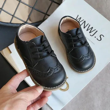 Los niños Brogue de Cuero Zapatos de cordones Bebé Niños Niñas Formal de Oxford Zapatos Casual antideslizante Suave Niño Niños Zapatos de Vestir Uniforme