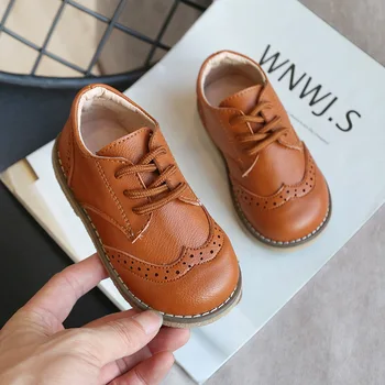 Los niños Brogue de Cuero Zapatos de cordones Bebé Niños Niñas Formal de Oxford Zapatos Casual antideslizante Suave Niño Niños Zapatos de Vestir Uniforme