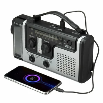 HR11S de Emergencia de Radio de Manivela Solar, Radio FM/MW/SW Bluetooth Reproductor de MP3, Grabadora Digital Portátil