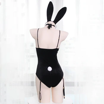 Japonés Sexy Bunny Girl Ropa De Dormir Traje Femenino De La Mujer Traje De Cosplay De Conejo Mono De Terciopelo Ropa Interior Camisón Negro & Blanco