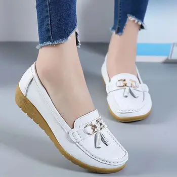 Zapatos de verano pisos 2021 plana con Cómodo mujer madre de zapatos de mujer suave de cuero genuino zapatos mocasines talla plus