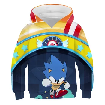 Sonic the Hedgehog 3D Sudaderas Niños Abrigos Otoño y el invierno las Prendas de abrigo Niños de poliéster con Capucha de los Niños Jersey de Manga Larga Tops