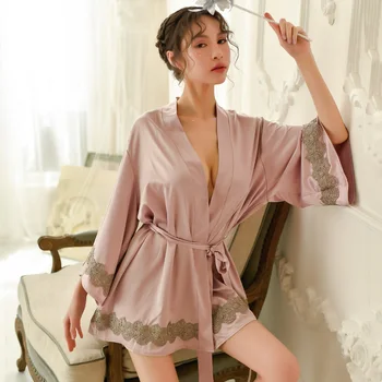 Yhotmeng sexy correas de gran tamaño empate con mangas largas túnicas de seda para las mujeres bata de baño de dama de honor batas