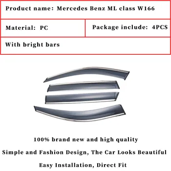 Para Mercedes Benz clase ML W166 ML350 ML400 ML300 Ventana de la Visera del Coche protector de Lluvia Deflectores Toldo Cubierta de guarnición Exterior de la Auto-Estilo