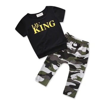 2pcs Niño Bebé Niño Bebé Niños T-shirt Tops + Pantalones Largos Trajes de Rey de Impresión Bebé Ropa Casual Set 1-6Y