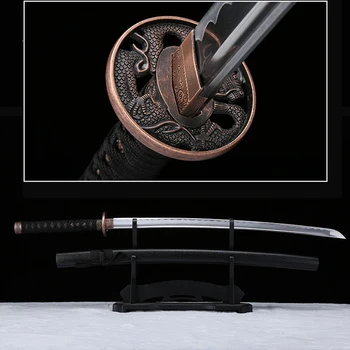 Japonés hecho a mano katana dragón negro tsuba afilado real espada samurai 1045carbon de acero Dragón de la Guardia