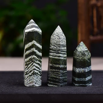 1pc Naturalmente FormedNatural de Piedra de Cristal de Punto Verde Cebra Ctripes Curación Obelisco de Cuarzo Varita Adorno Para la Decoración del Hogar