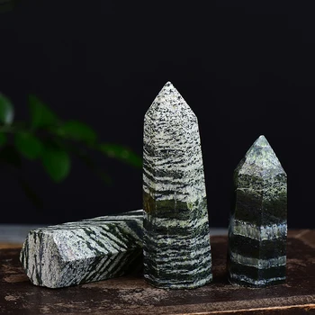 1pc Naturalmente FormedNatural de Piedra de Cristal de Punto Verde Cebra Ctripes Curación Obelisco de Cuarzo Varita Adorno Para la Decoración del Hogar
