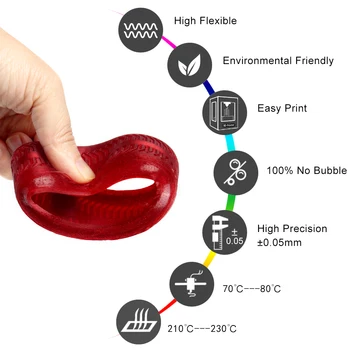 Noulei Flexible de TPU Filamento de la Impresión 3D de 1.75 mm 1 kg multicolor Rojo, Verde y Transparente para la Impresora 3D de Material de filamento