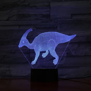 3D Lámpara de Ambiente de la Batería Operada de Dinosaurios Parasaurolophus, Cambio de Color de Fiesta Impresionante Regalo Moderno de Noche LED de Luz de Lámpara