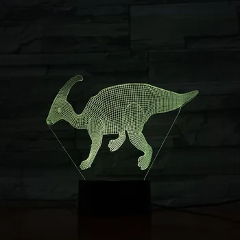 3D Lámpara de Ambiente de la Batería Operada de Dinosaurios Parasaurolophus, Cambio de Color de Fiesta Impresionante Regalo Moderno de Noche LED de Luz de Lámpara