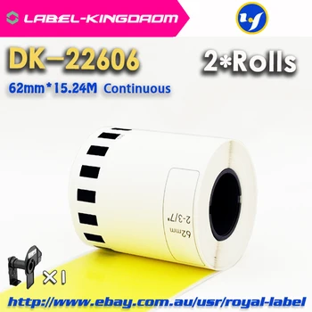 2 Rollos de Recarga Compatible DK-22606 Etiqueta de color Amarillo Recubiertos con Película 62mm*15.24 M Continua Compatible para Brother Impresora de Etiquetas DK-2606