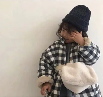 2020 Invierno coreano de los Niños de la Ropa Caliente de la Venta de Niños y Niñas de la Moda Retro mitad de la Longitud de corea Todo-partido de la tela Escocesa de la Capa