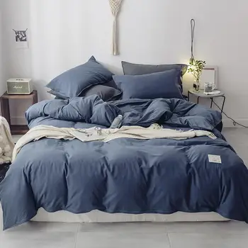 Nuevo gris azul algodón funda de Edredón de la sábana de la hoja de Cama Set 4pcs Reina y el Rey del Doble de Tamaño de la ropa de Cama Conjuntos de Ropa de cama parure de encendido