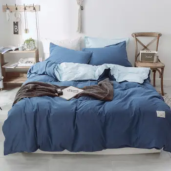 Nuevo gris azul algodón funda de Edredón de la sábana de la hoja de Cama Set 4pcs Reina y el Rey del Doble de Tamaño de la ropa de Cama Conjuntos de Ropa de cama parure de encendido