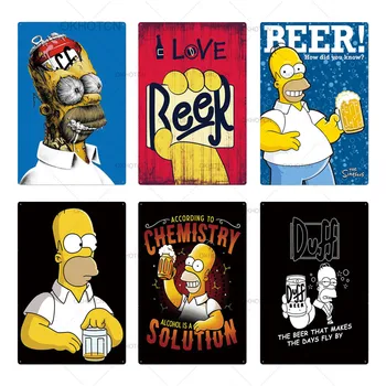 Simpson Metal Cartel de la Cerveza Duff Letrero de Metal Divertido Signo Decoración de la Pared de la Barra de Pub Club de Hombre de las cavernas Placa Decorativa de la Pared Decoración de Estaño Señal