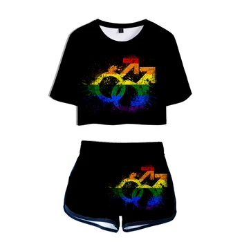 Lgbt Amor Gay Lesbianas Arco Iris De Impresión Set De Dos Piezas Harajuku Ropa De Verano Para Las Mujeres 2 Pieza De Ropa Ciclista De Pantalones Cortos De Chándal De Mujer